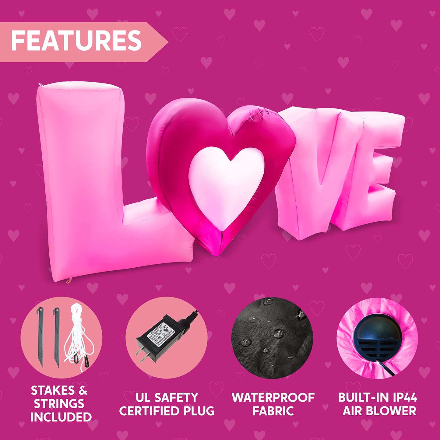 9 FT Long Valentine Inflatable Love Letters with Build-in LED Lights, Blow up Valentine Romantic Holiday Decor for Wedding Propose Indoor Yard Party Supplies