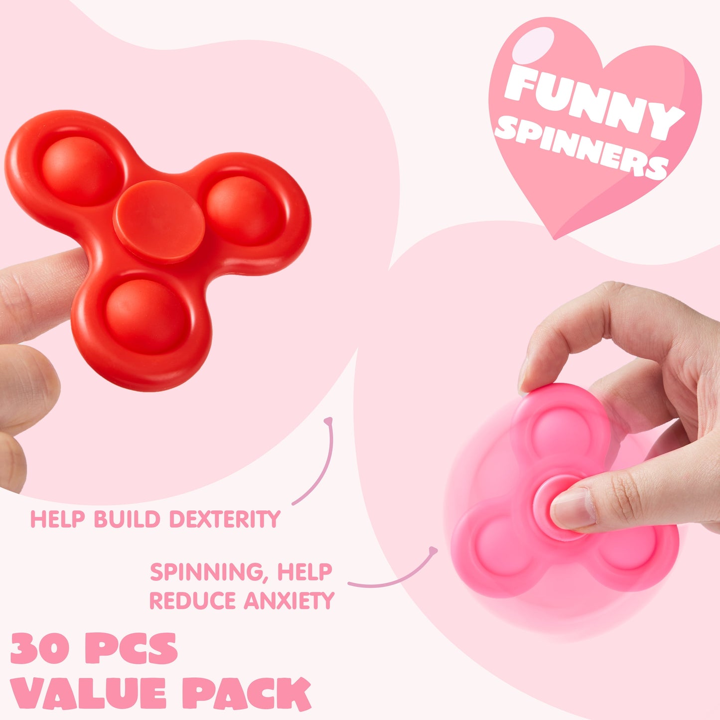 30 Packs Valentine's Day Gift Cards with Fidgets Spinners, Pop Bubble Spinners Fingertip Toys, Stress Relief Fidget Toys for Kids Valentine's Party Favors, School Prize and Goody Bag Filler