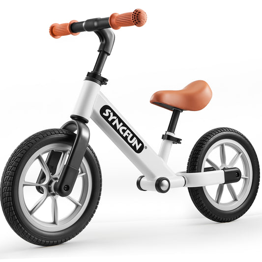 Balance Bike 2 Year Old 12" Toddler bike for Kids Age 18 Months to 5 Years Old No Pedal Adjustable Riding Toys with Anti-Skid Tires, Boys & Girls Gifts for Birthday Christmas, White