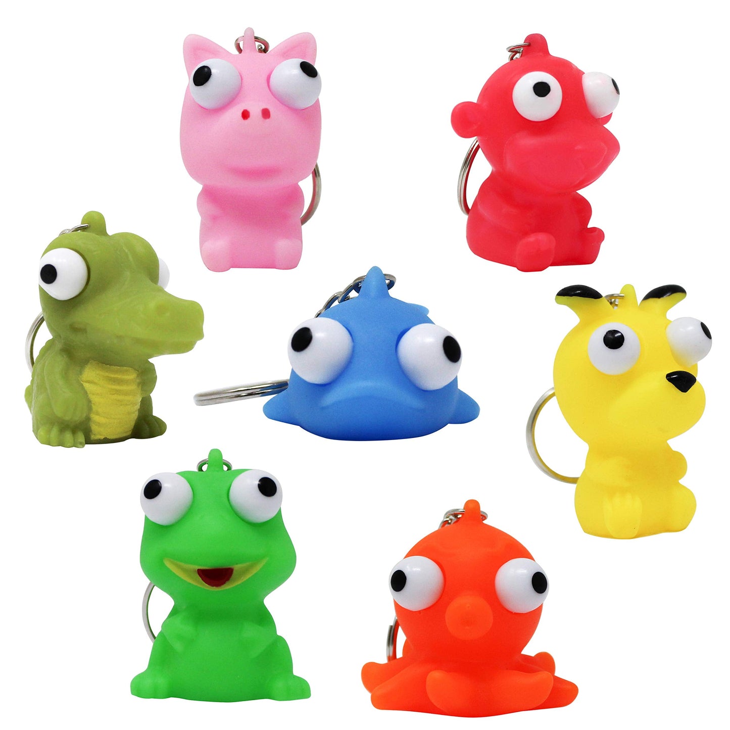 28 Packs Valentines Cards with Popping Eyes Animal Keychain for Kids, Fidget Valentines Toys for Kids School Class Exchange Cards