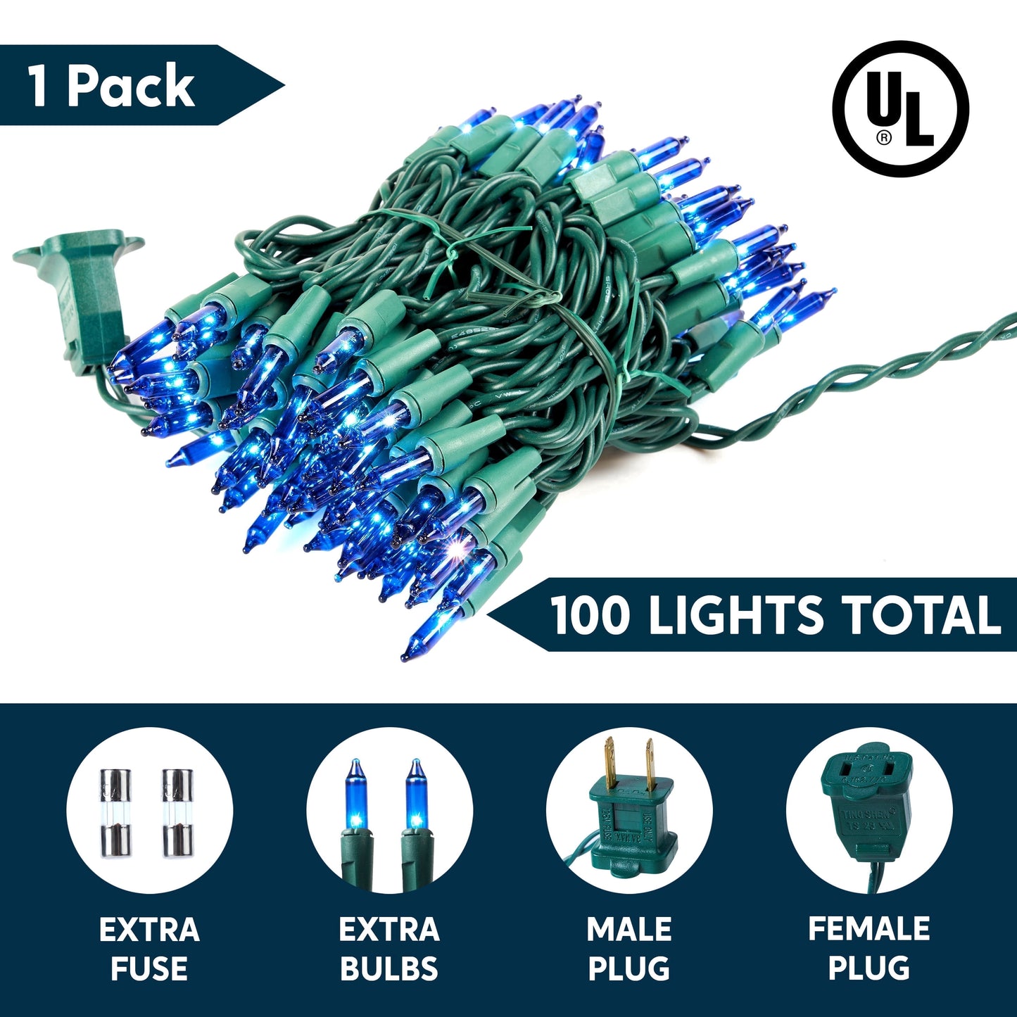 Joyfy Blue Christmas Lights,22.3ft 100 Count Blue Christmas String Lights,Connectable Green Wire Xmas Tree Lights for Indoor Outdoor Christmas Decorations Holiday Party Decor