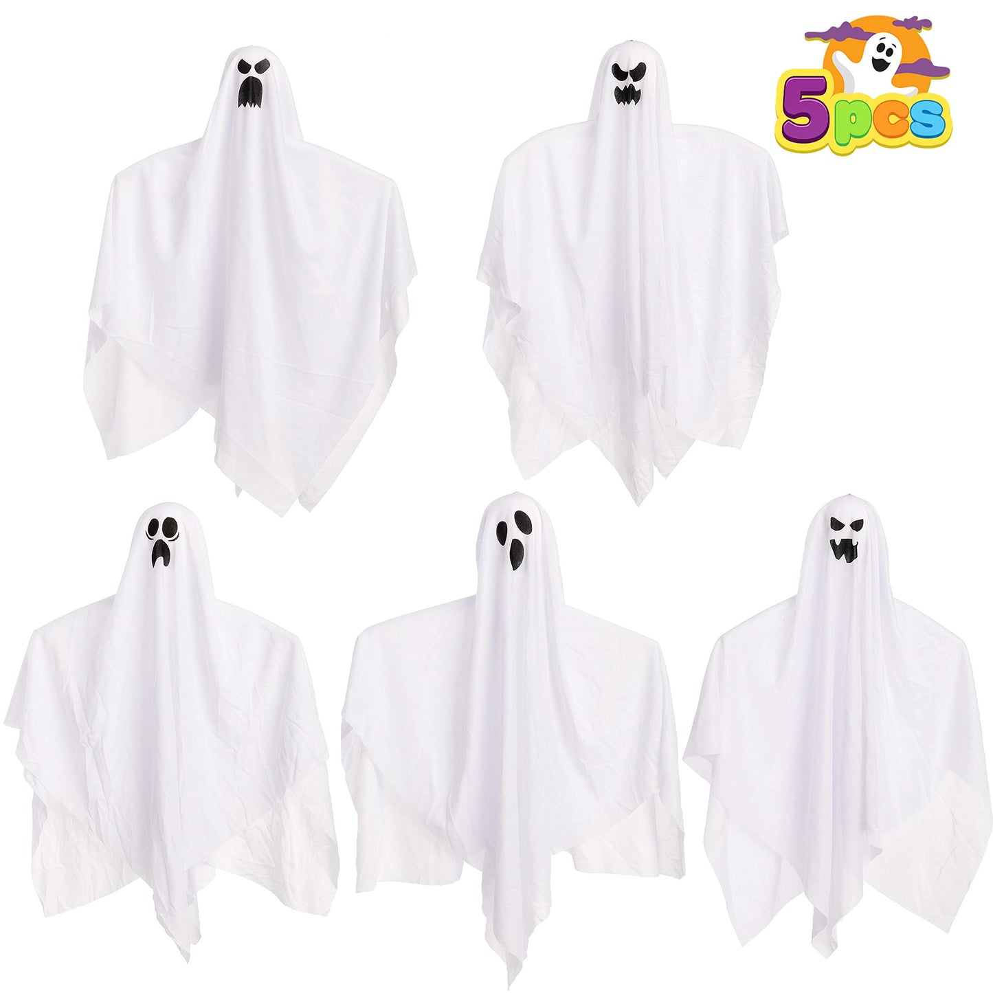 Joyfy 5 Pack Hanging Ghosts Halloween Decor,27.5" Cute Flying Ghosts Halloween Decorations Outdoor Hanging Halloween Decorations Yard Decorations
