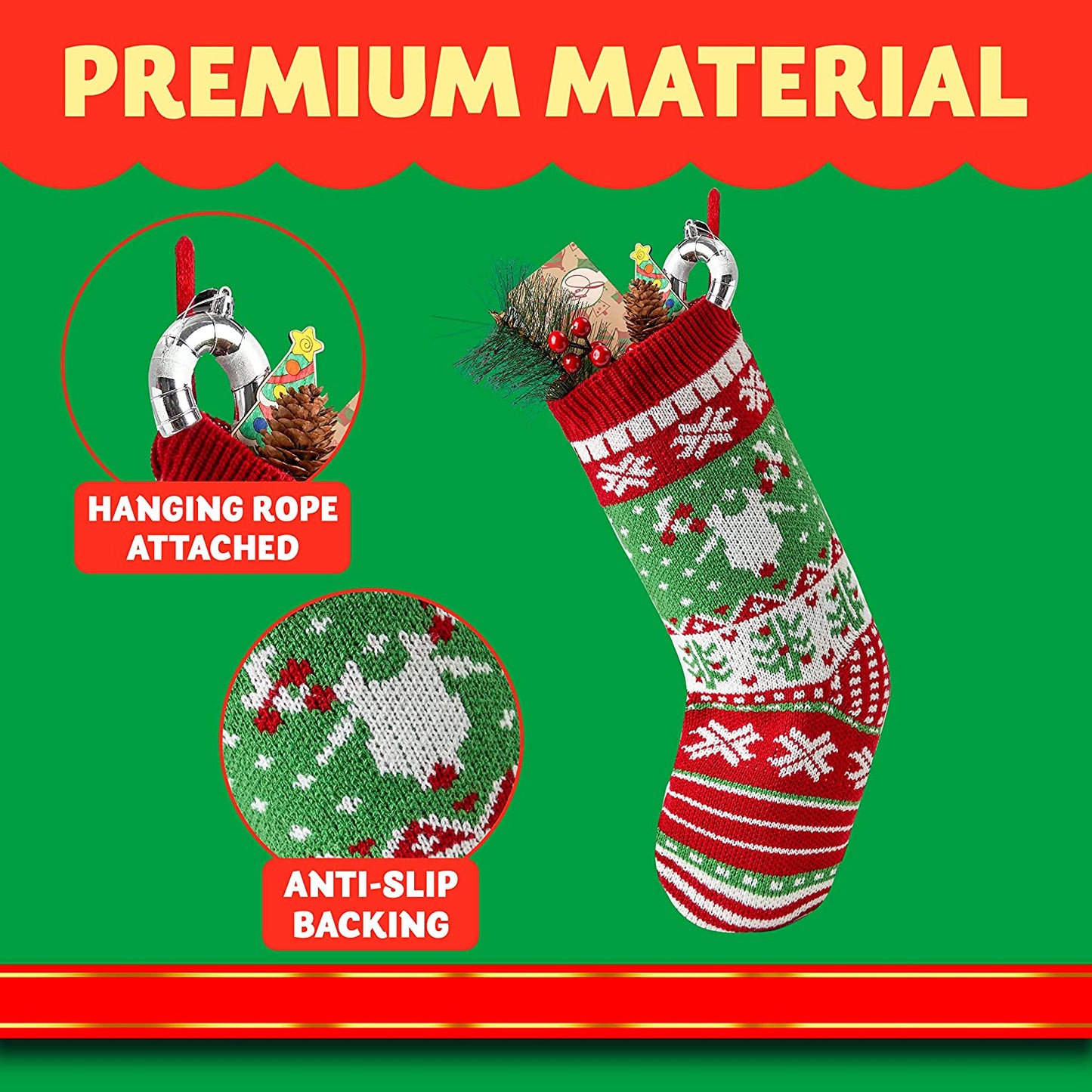 Joyfy 3 Pcs 18" Knit Christmas Stockings, Large Rustic Cable Knit Xmas Stocking in Red & Green for Family Holiday Season Decorations