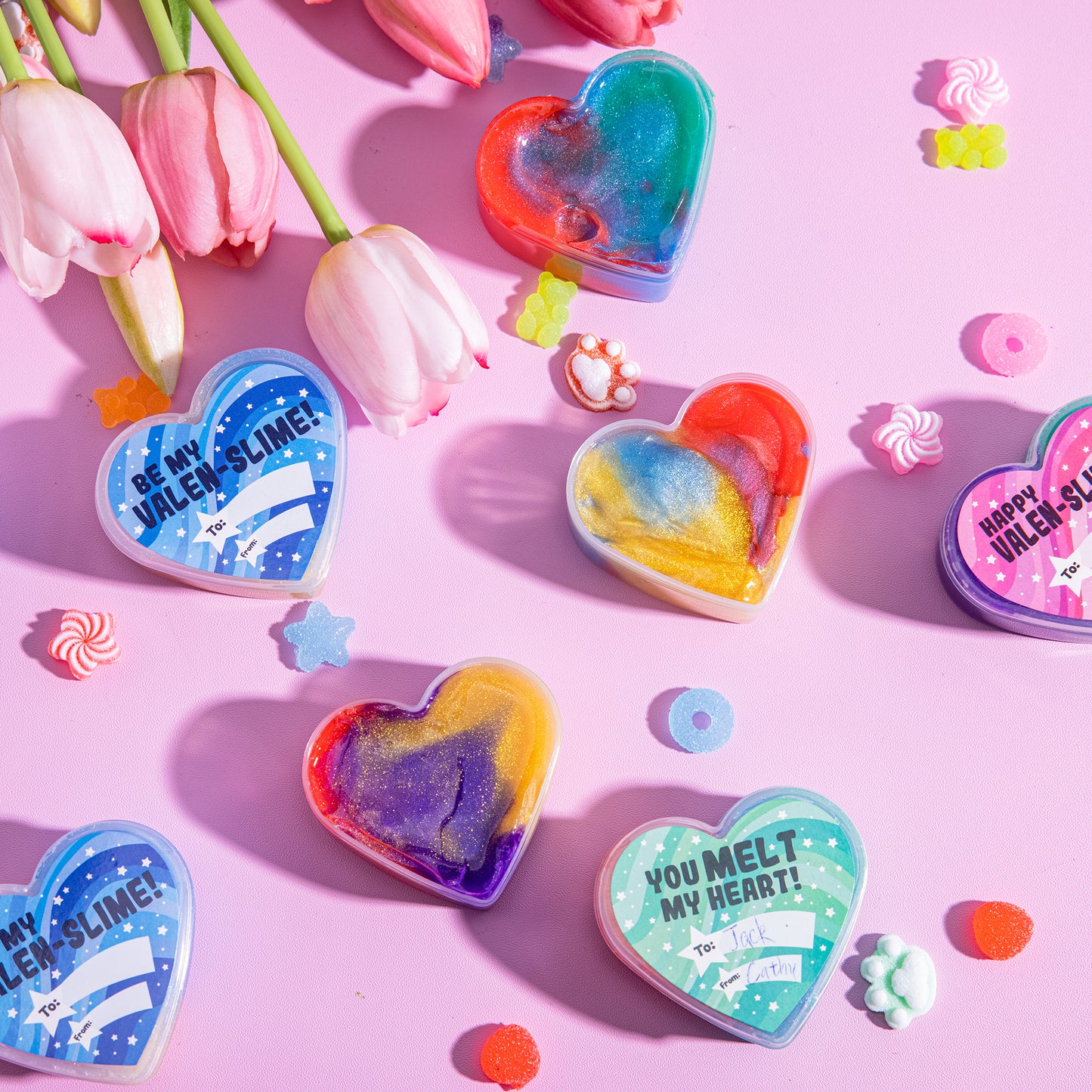 30 Valentines Day Galaxy Slime Hearts for Kids Valentine Classroom Exchange, Valentine Party Favors, Gift Exchange
