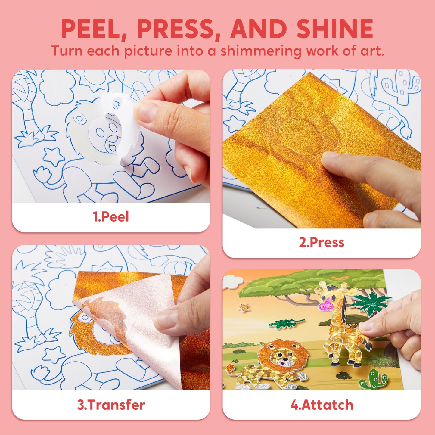 Joyfy Animal Foil Art Kit, Mess Free Arts & Crafts for Kids with 120 Foil Sheets, 140 Foam Stickers, Birthday Gift for Boys and Girls Ages 4 and Up