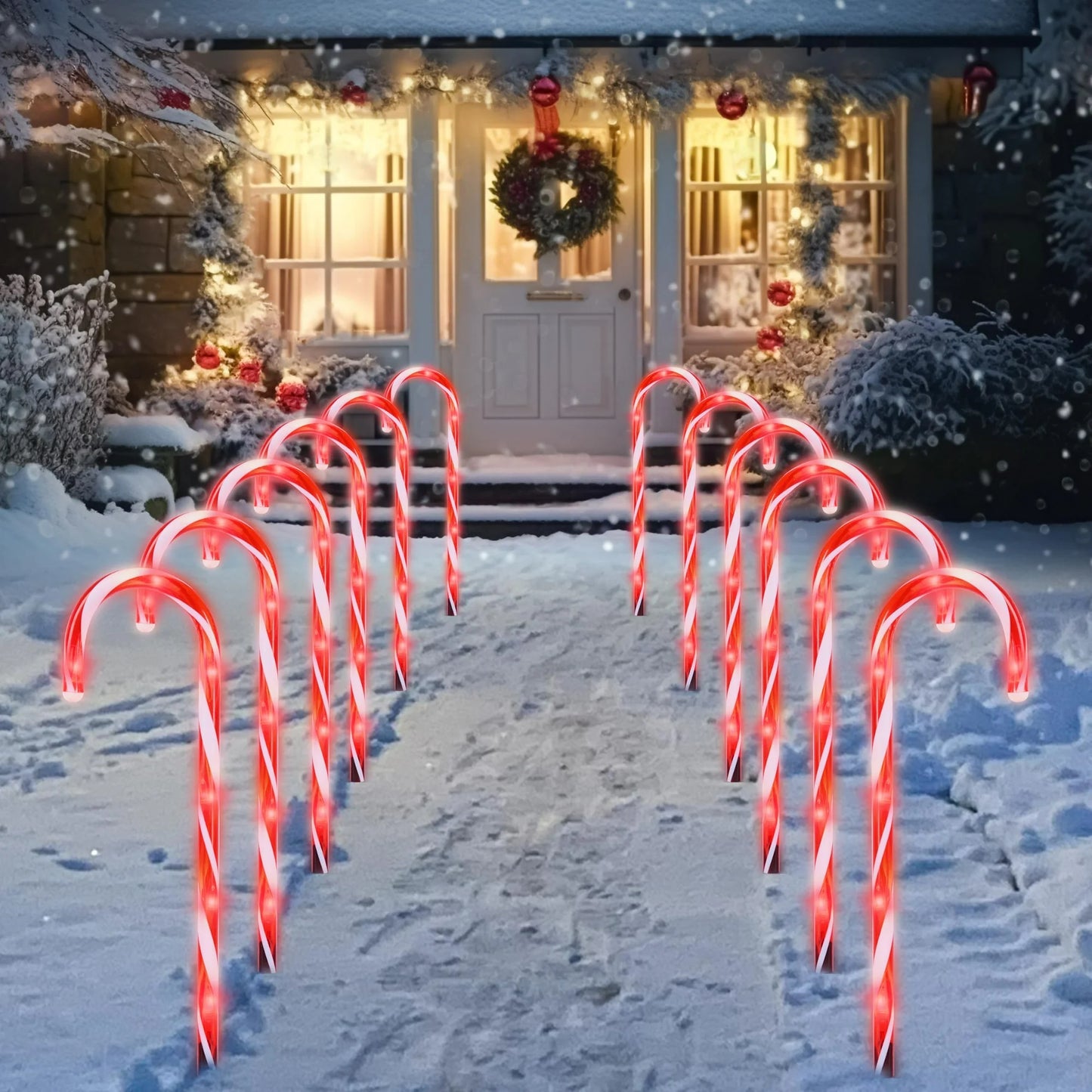 Joyfy 12 Pcs Christmas Candy Cane Lights Outdoor Pathway Lights Christmas Decorations Outdoor,23" Light Up Candy Canes Outdoor Xmas Lights for Outside Porch Yard