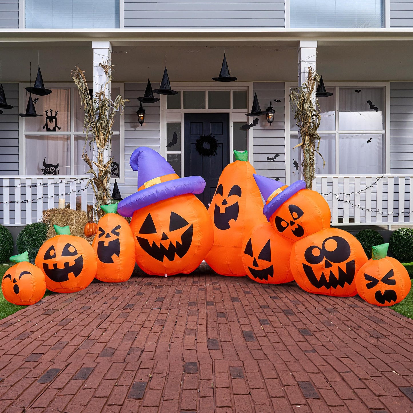 Syncfun 12.5 FT Halloween Inflatable Long Pumpkin with Witch Hat Decorations Inflatables with Build-in LEDs,Halloween Decor Outdoor Blow Up Yard Decorations