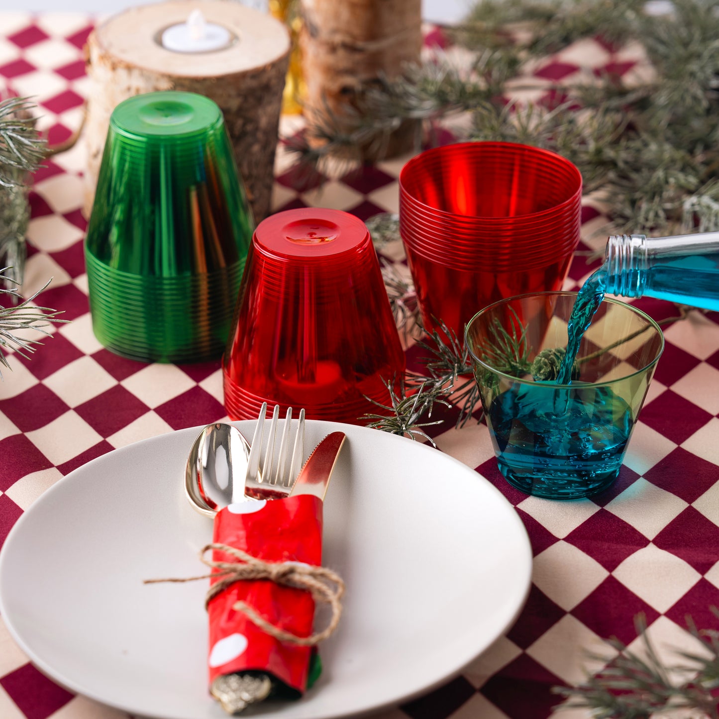 Joyfy 36 Pcs Clear Disposable Plastic Cups, 9 OZ Christmas Red and Green Plastic Drinking Cups, Plastic Wine Glasses for Xmas Party Supplies, Wedding, Thanksgiving, Birthday, Holiday, New Year