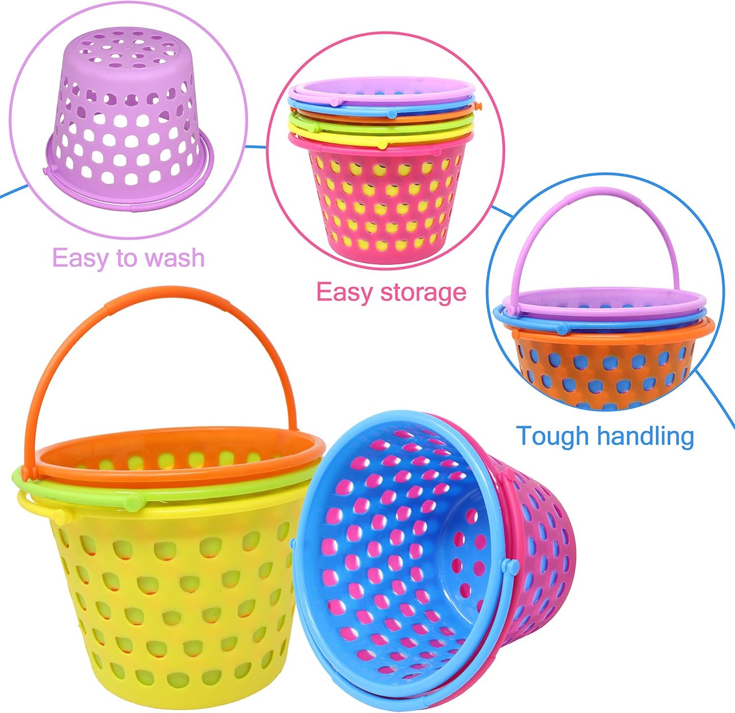 Joyfy 6 pcs 8" Easter Egg Baskets for Kids with Handle and 55g Tricolors Easter Grass for Party Favors Basket Fillers Stuffers, Easter Eggs Hunt