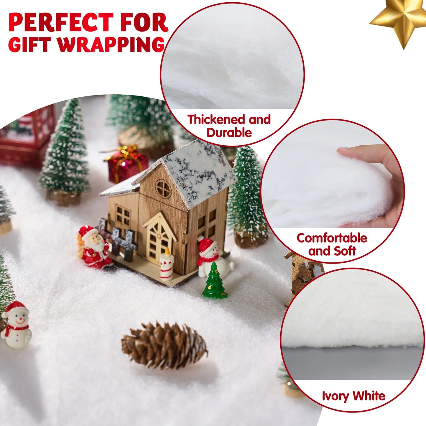 Joyfy Christmas Snow Blanket Roll (3x8 Ft) Soft Thick Artificial Snow Blanket, Snow Rolls, Snow Sheets, Fake Snow Cotton Fabric for Christmas Holiday Winter Decoration