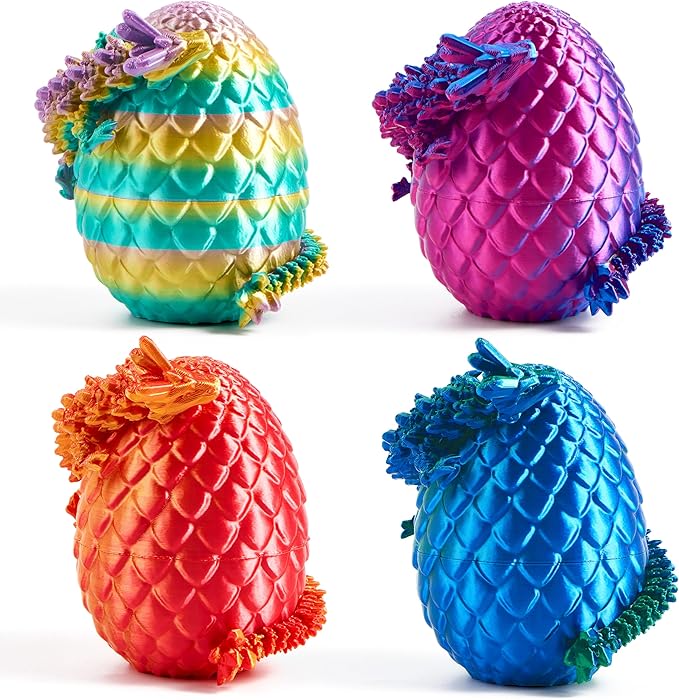 Joyfy 4 Pcs 3D Printed Dragon Eggs with Laser Dragon, Cool Articulated Toys for Kids Christmas Stuffers Party Favor, Magic Toy Classroom Prize Gift for Boys Teen Girls (Purple+Blue+Red+Rainbow)