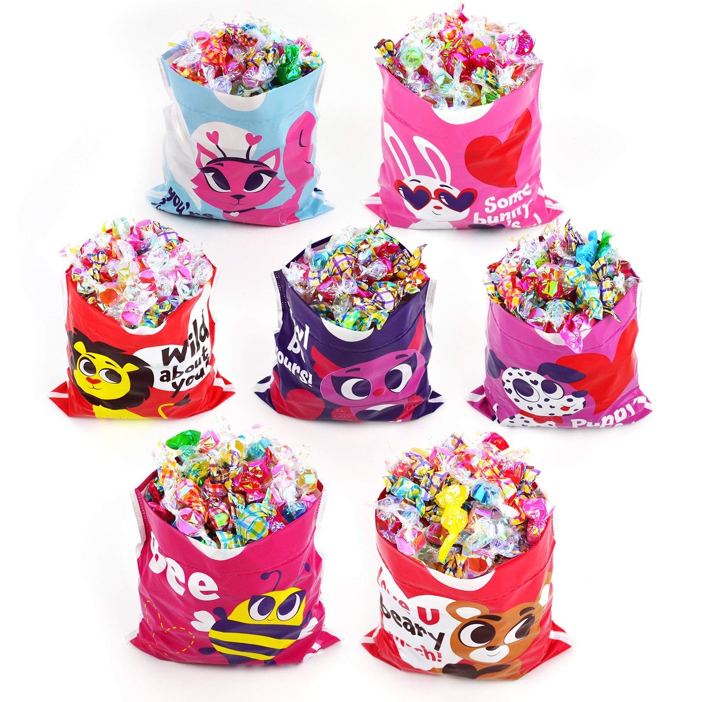70 Pcs Valentine Gift Bags Drawstring Candy Bags Valentine Mini Plastic Goodie Bags for Kids Valentines Day Party Favor Supply