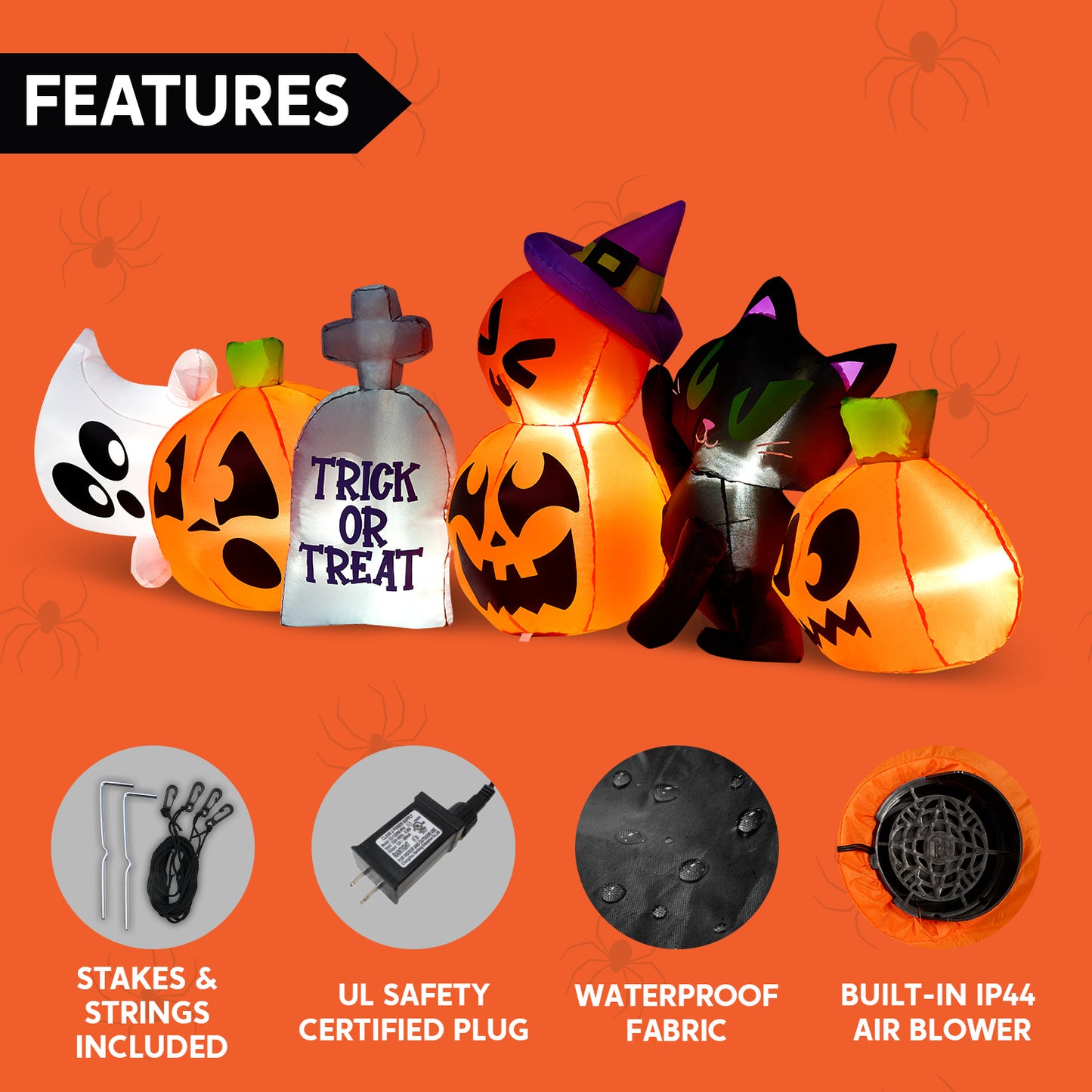 Joyfy 8 FT Halloween Inflatables Characters,Long Light Up Pumpkin Ghost Cat Tombstone Halloween Blow up Yard Decorations,Outdoor Halloween Decor