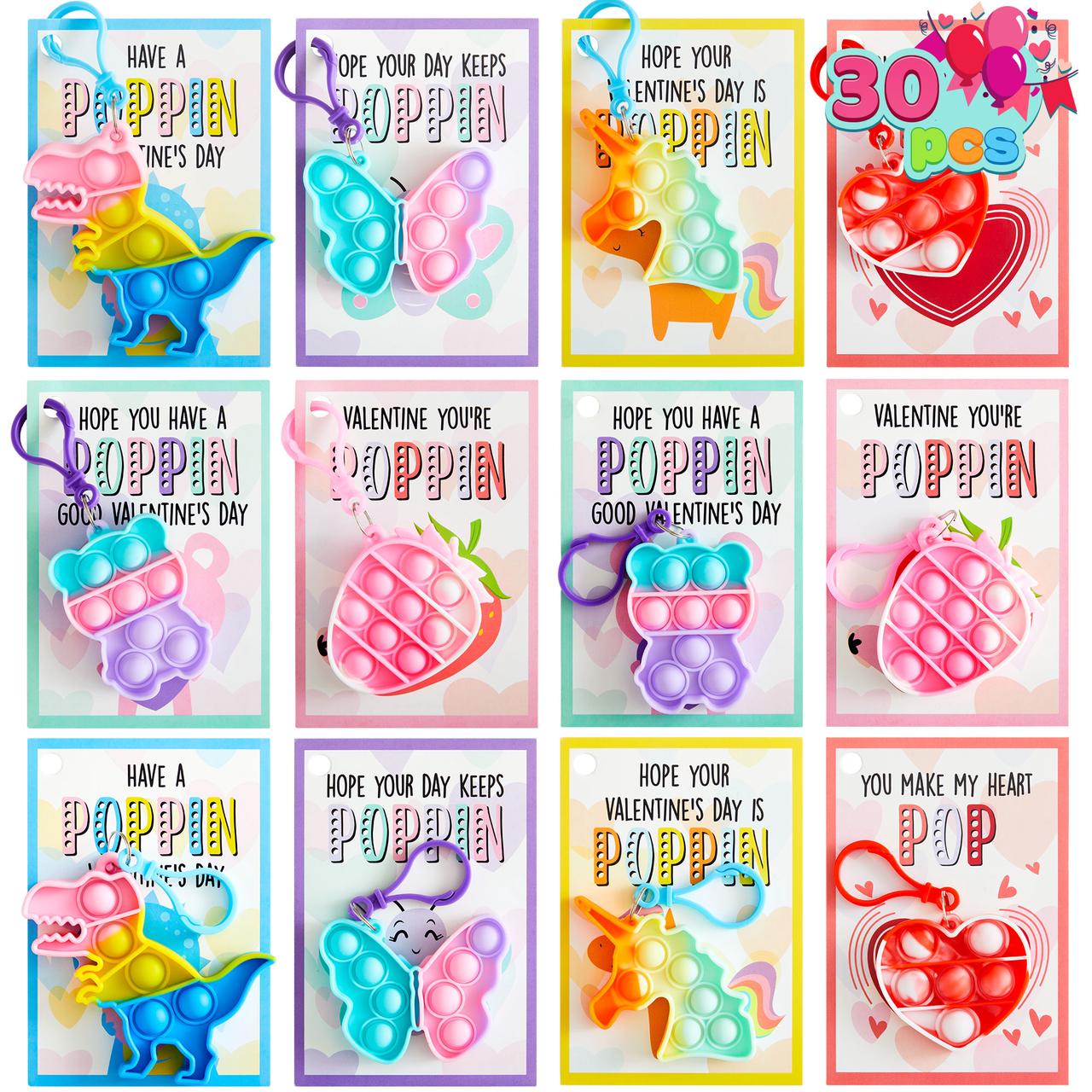 30 pieces, Valentine's Day card with popular fidget keychain toy