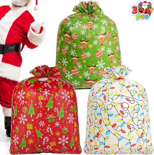 Joyfy 3 Pcs Large Christmas Gift Bags Xmas Presents 44”x 36” Jumbo Christmas Gift Bags Wrapping Giant Gift Bags for Huge Gifts Big Gift Sack Set