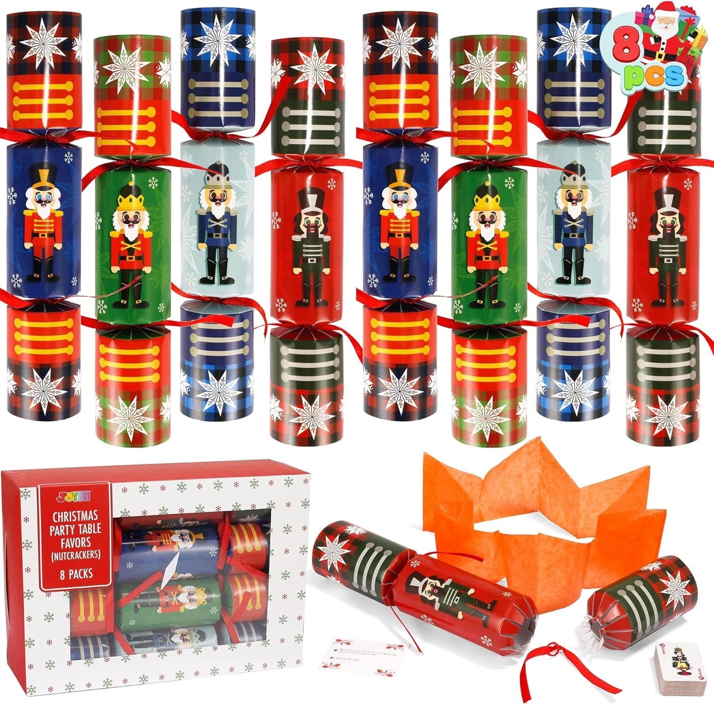 Joyfy 8 Pcs Christmas Crackers Party Favor Non-Snap Cute Nutcrackers Design Party Table Favors with Holiday Party Favor Supplies for Kids and Adults, Christmas Parties, Dinners and Holidays