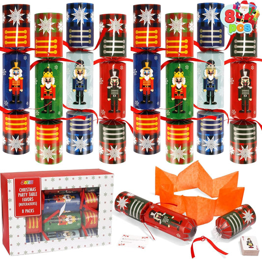 Joyfy 8 Pcs Christmas Crackers Party Favor Non-Snap Cute Nutcrackers Design Party Table Favors with Holiday Party Favor Supplies for Kids and Adults, Christmas Parties, Dinners and Holidays