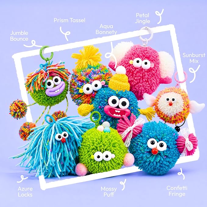 Joyfy Pom Pom Monster Kits- DIY Plush Backpack Keychains, Pom Pom Crafts for Kids Aged 4+ Kid Felt Kits, Arts & Crafts for Boys Girls Birthday Party Gift Toy