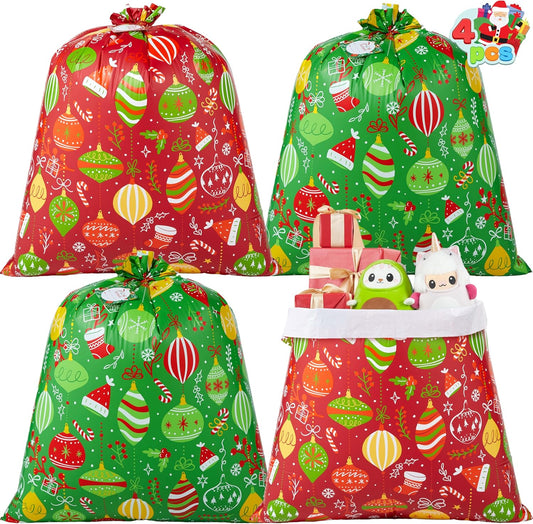 Joyfy 4 Pcs Large Christmas Gift Bags Xmas Presents 44”x 36” Jumbo Christmas Gift Bags Wrapping Giant Gift Bags for Huge Gifts Big Gift Sack Set