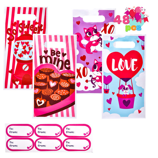 48 Pcs Valentines Day Gift Gags for Kids Party Favor Supplies Classroom Exchange Prizes Valentine’s Treat Bags Set including Foam stickers