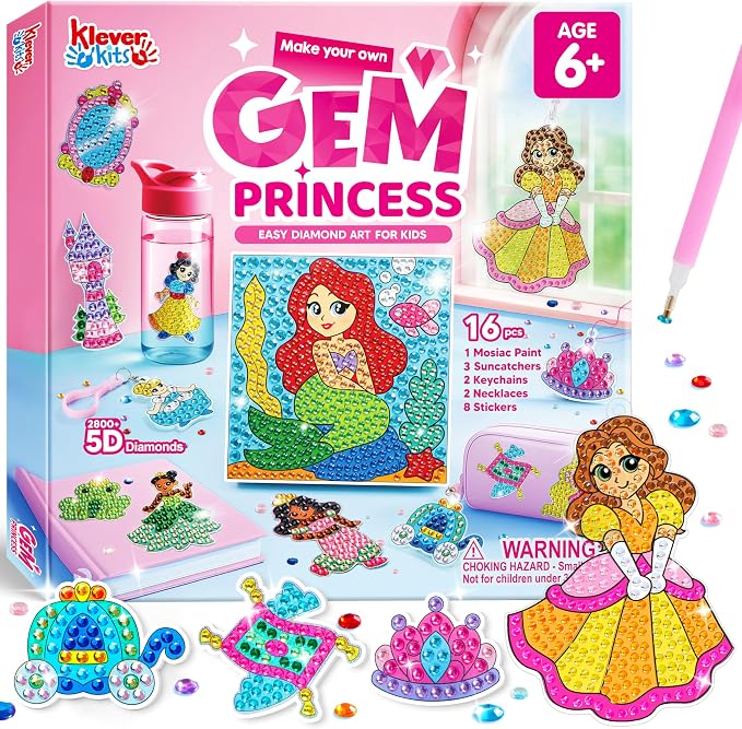 Joyfy 16 Projects Gem Princess for Kids, Make Your Own Diamond Gem Painting Kit, Arts and Crafts for Girls Ages 6-12, Gem Craft Activities Kits, Premium Art Gift Ideas for Girls Ages 6, 7, 8+