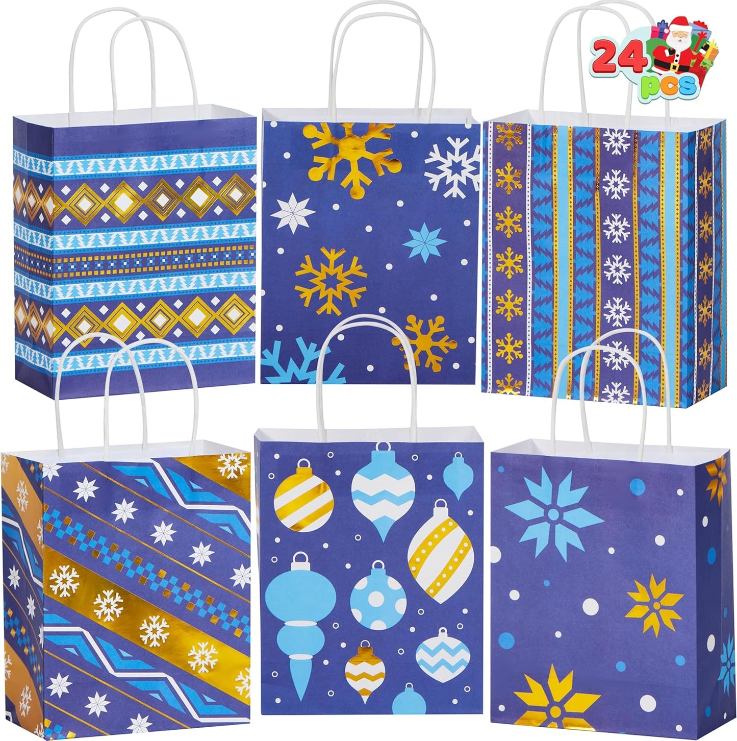 Joyfy 24 Pcs Christmas Kraft Gift Bags with Handle for Holiday Paper Gift Bags, Christmas Goody Bags, Xmas Gift Bags, School Classrooms Party Favors Supplies