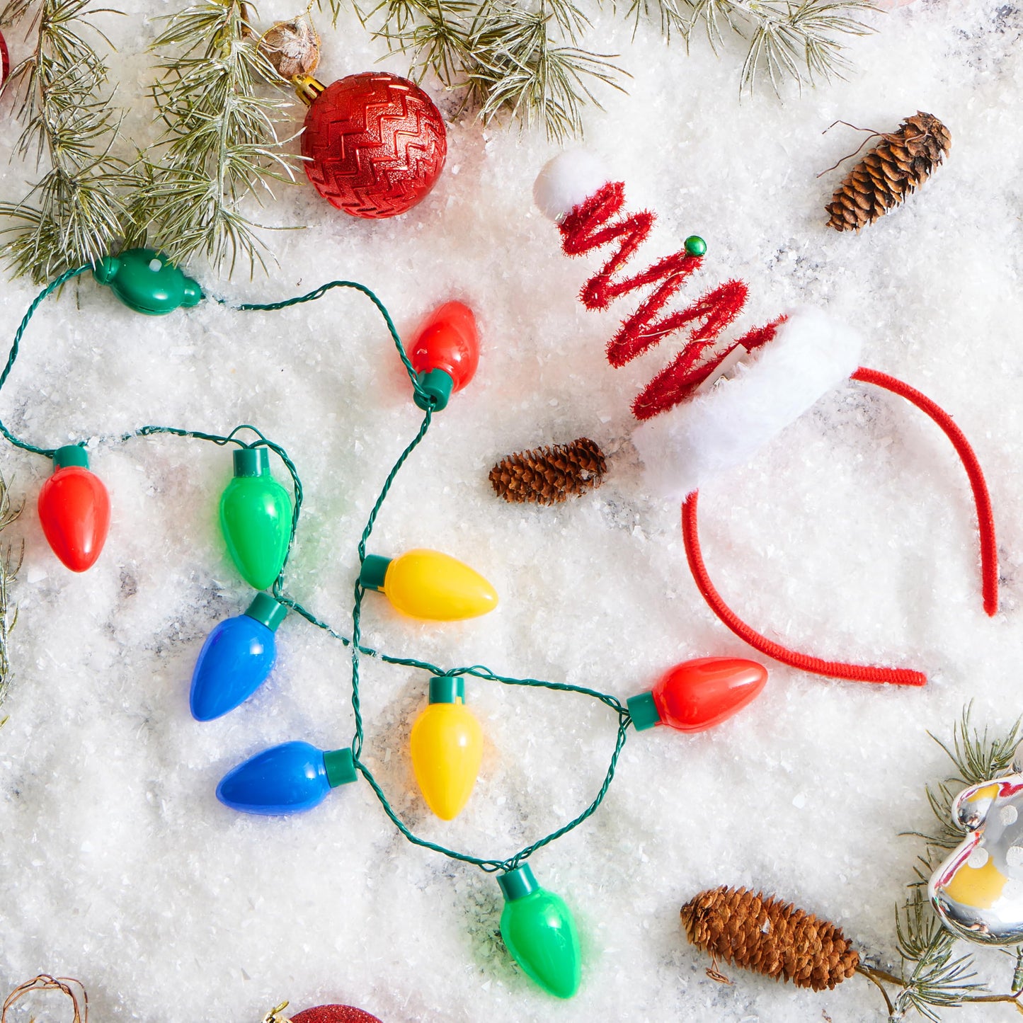 Joyfy 2 Pcs Christmas Lighted Necklace and Santa Hat Headband, Christmas LED Necklace with 9 Bulbs and Xmas Headwear for Christmas and Holiday Parties Xmas Costume Accessories