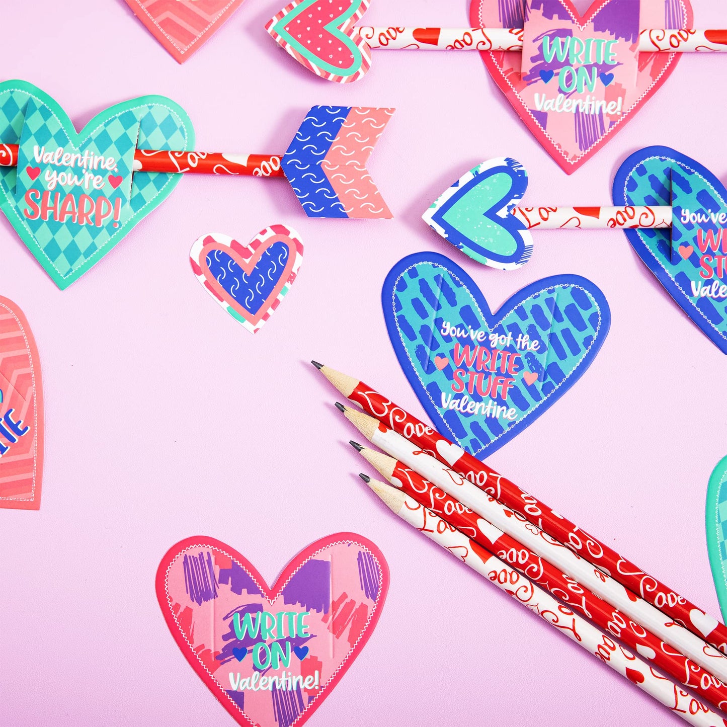 36 pack Valentines Day Cupid's Arrow Pencil Set with Gift Cards for Valentine Classroom Exchange Prizes Party Favors