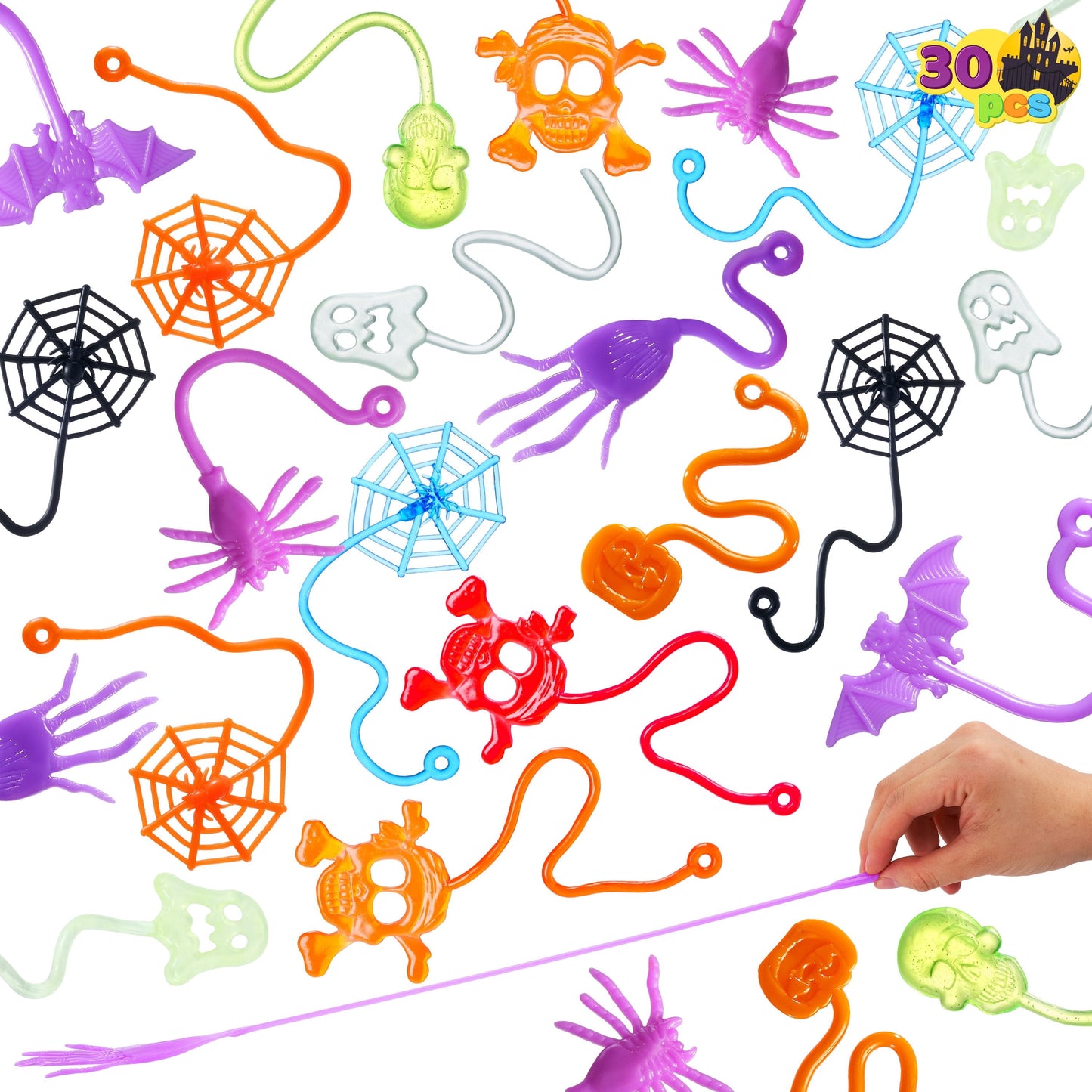 Joyfy 30 PCS Halloween Sticky Hands Toys, Stretchy Skeletons Bulk for Halloween Party Favor Goodie Bag fillers for Kids Gifts