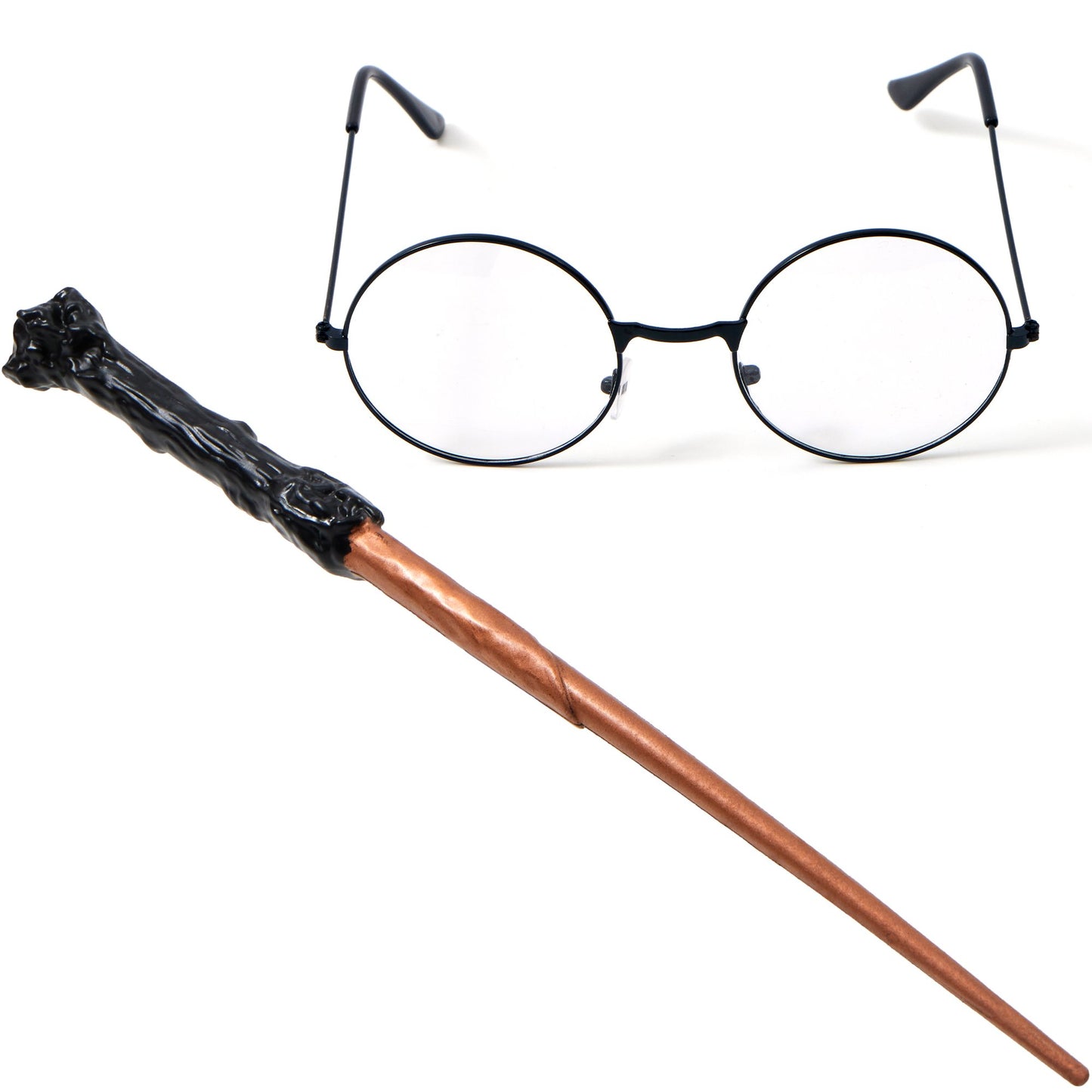 SYNCFUN 2 Pcs Halloween Wizard Costume Accessories Set with Black Nerd Circle Glasses and Novelty Witch Magic Wands,Cosplay Accessories for Kids and Adults Dress Up