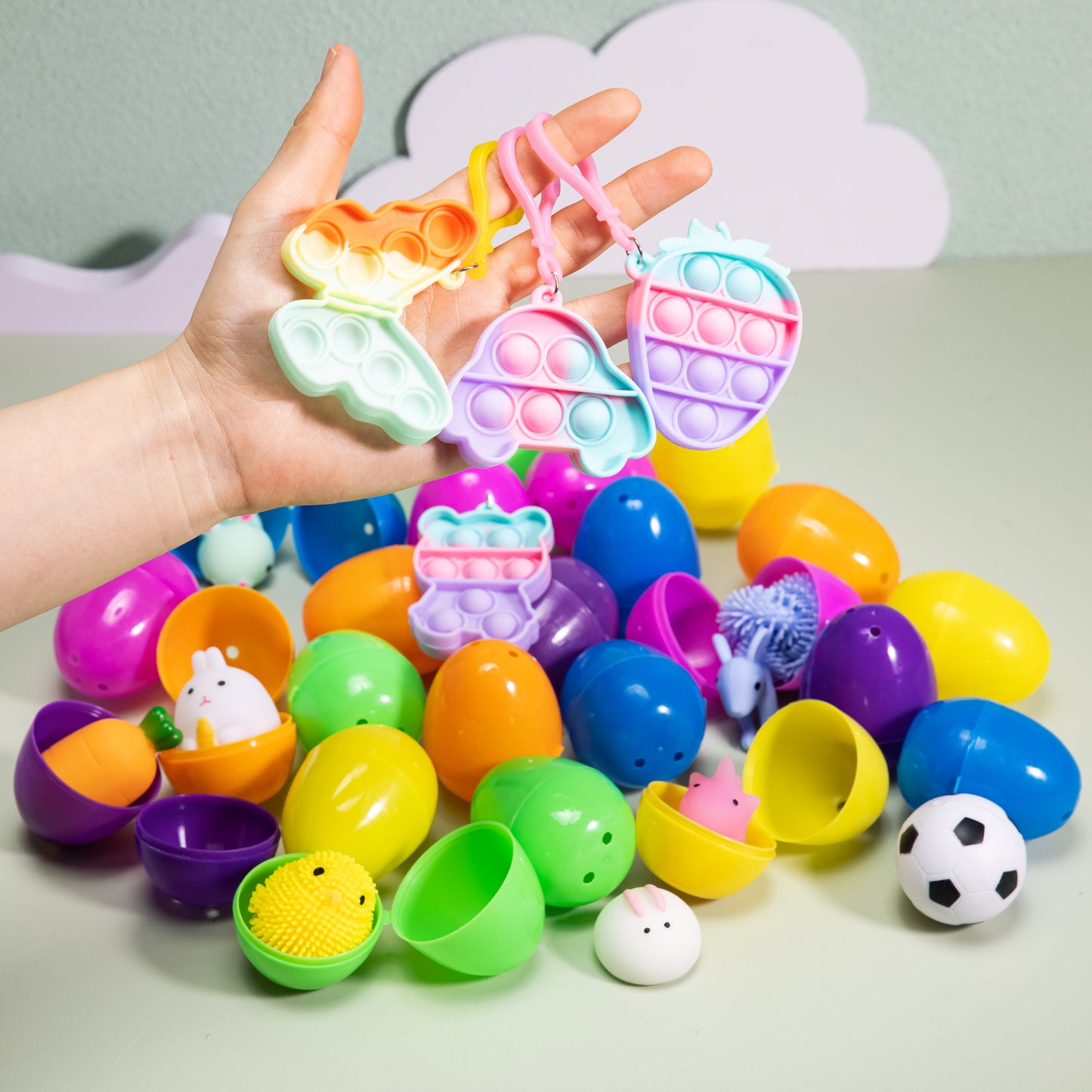36 Pcs Stress Relief Toys Prefilled Easter Eggs,Kawaii Mochi Squishy Toy Stress Relief Toys Filled Plastic Easter Eggs for Easter Basket Stuffers Party Favor Egg Hunt for Kids