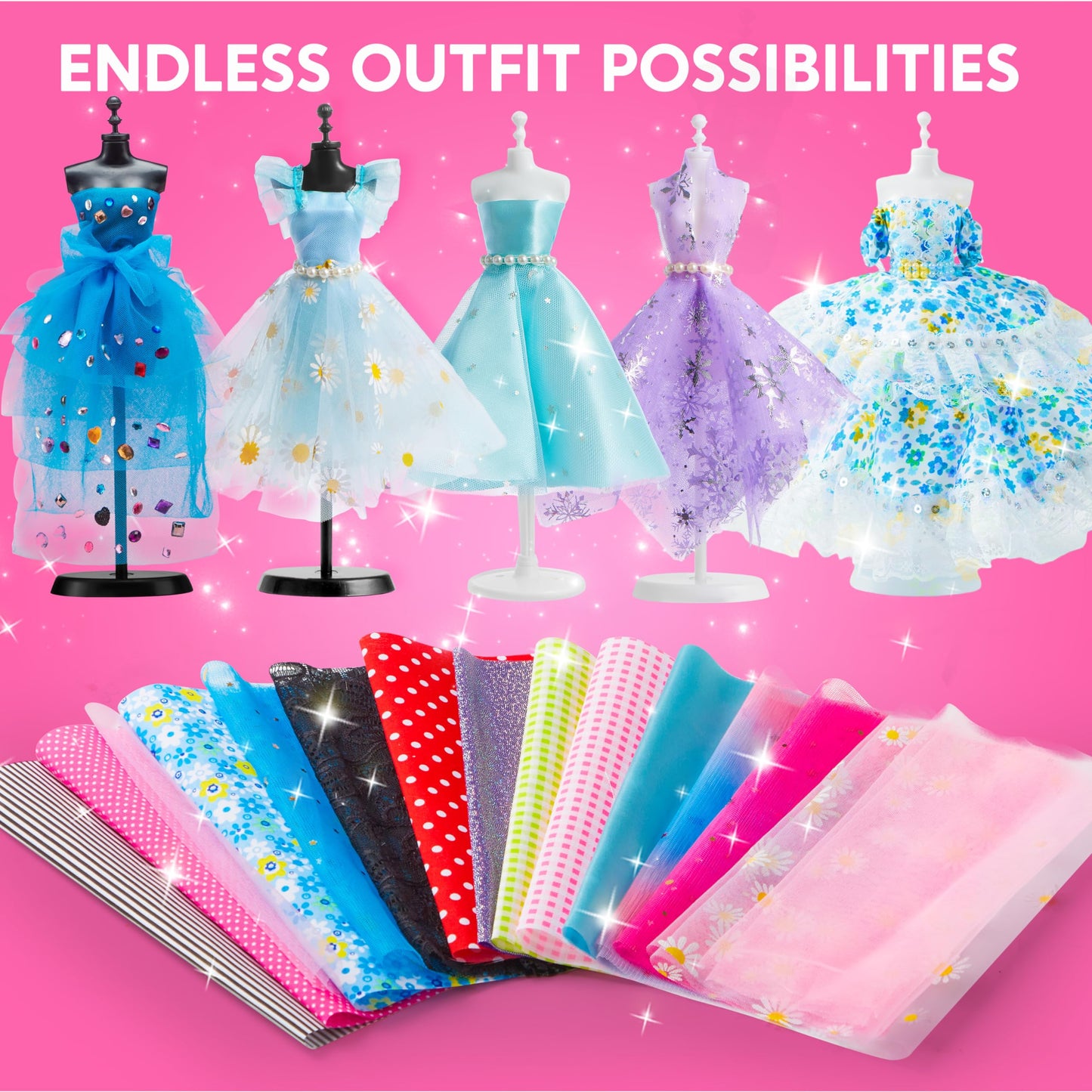 Klever Kits 400+PCS Fashion Design Crafts for Kids Art and Crafts Toy DIY Sewing Crafts with 3 Mannequins for Girls Aged 8-12, Birthday Christmas Presents