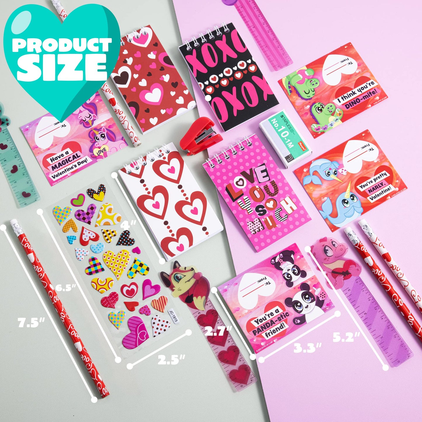 28 Packs Valentine's Day Stationery Set with Gift Card for Kids, Includes Pencils, Rulers, Notebook and Stickers for Valentine's Classroom Exchange Party Favors Supplies