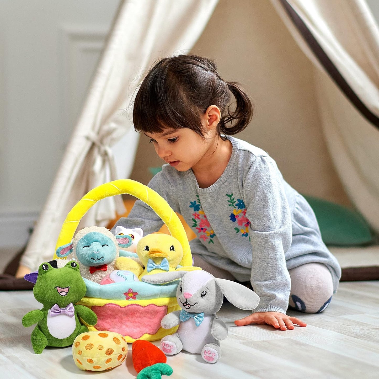 SYNCFUN 8 Pcs Easter Basket Plushies for Kids,Easter Basket Stuffers Fillers,Plush Bunnies Stuffed Animals,Easter Toys for Kids Children Birthday Gifts,Party Favors Decor