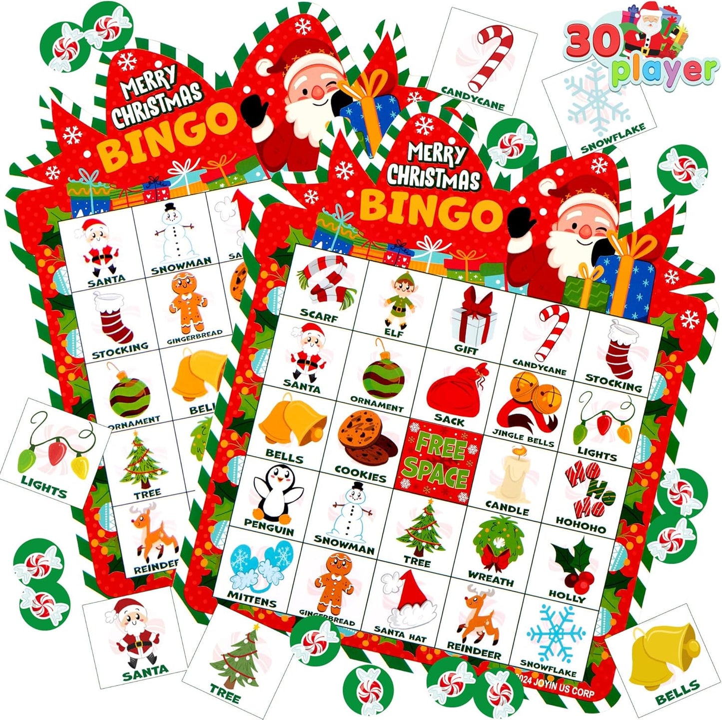 Joyfy 30 Players Christmas Bingo Cards for Kids Family Activities, Party Card Games, School Classroom Games, Turkey Party Supplies