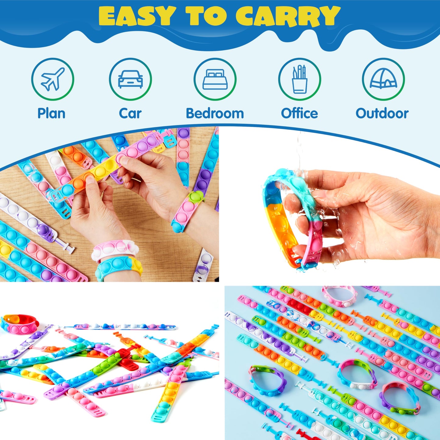 Pop Fidget Toys pops Bulk 25 Pack Party Favors for Kids 4-8,8-12 Year, Fidget Bracelets Sensory Toys for Classroom Birthday Carnival Prizes Gifts Goodie Bags Stuffers for Kids