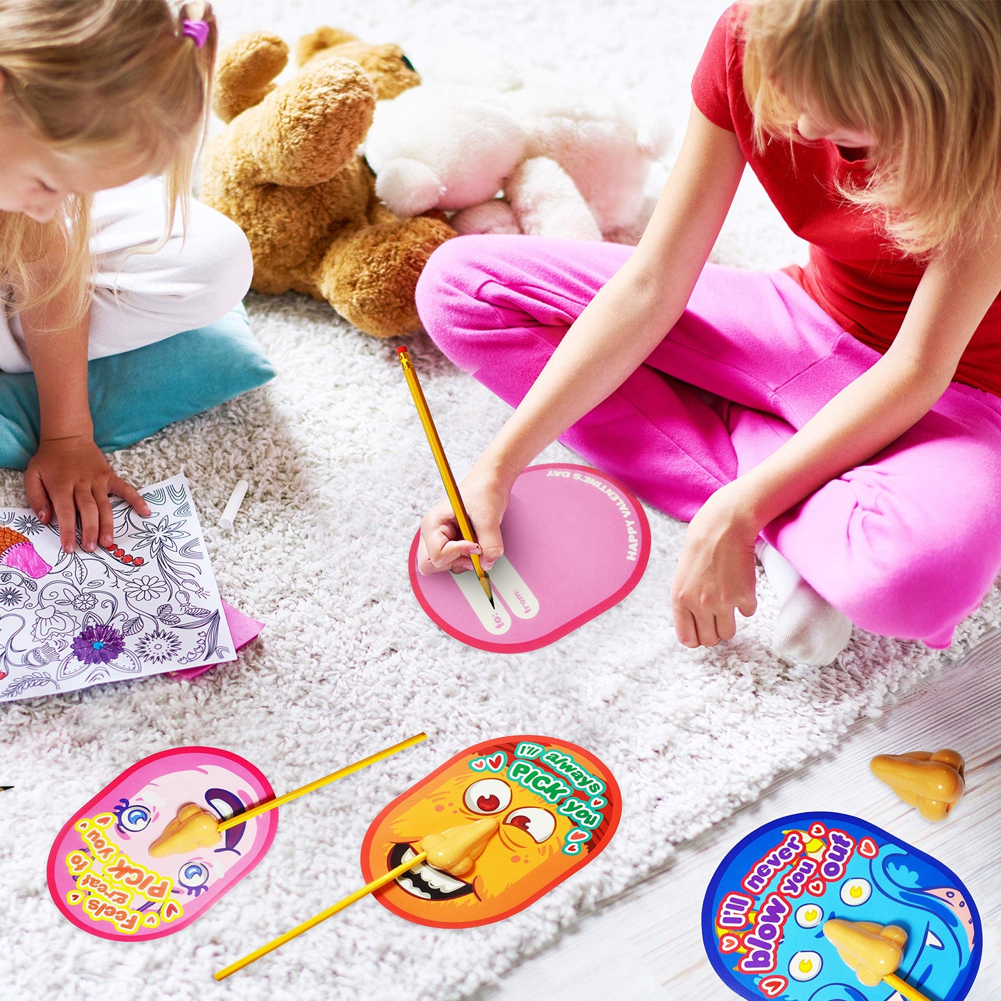 28 pcs I Pick Your Nose Pencil & Pencil Sharpener with Valentines Card for Kids Party Favor, Classroom Exchange Prizes, Valentine’s Greeting Cards