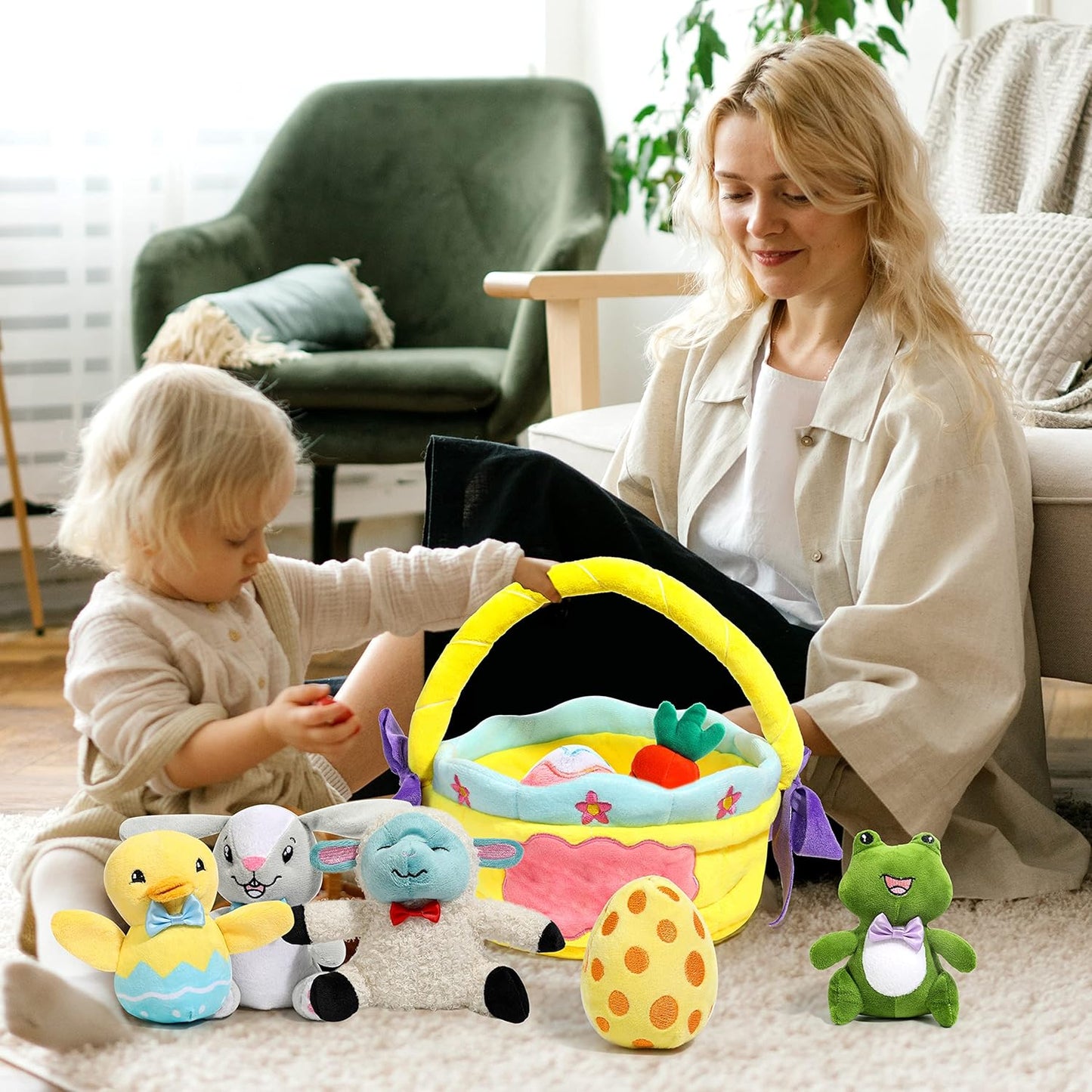 SYNCFUN 8 Pcs Easter Basket Plushies for Kids,Easter Basket Stuffers Fillers,Plush Bunnies Stuffed Animals,Easter Toys for Kids Children Birthday Gifts,Party Favors Decor