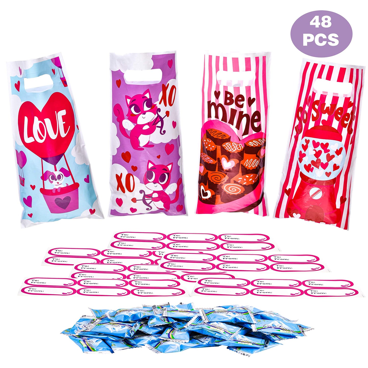 48 Pcs Valentines Day Gift Gags for Kids Party Favor Supplies Classroom Exchange Prizes Valentine’s Treat Bags Set including Foam stickers
