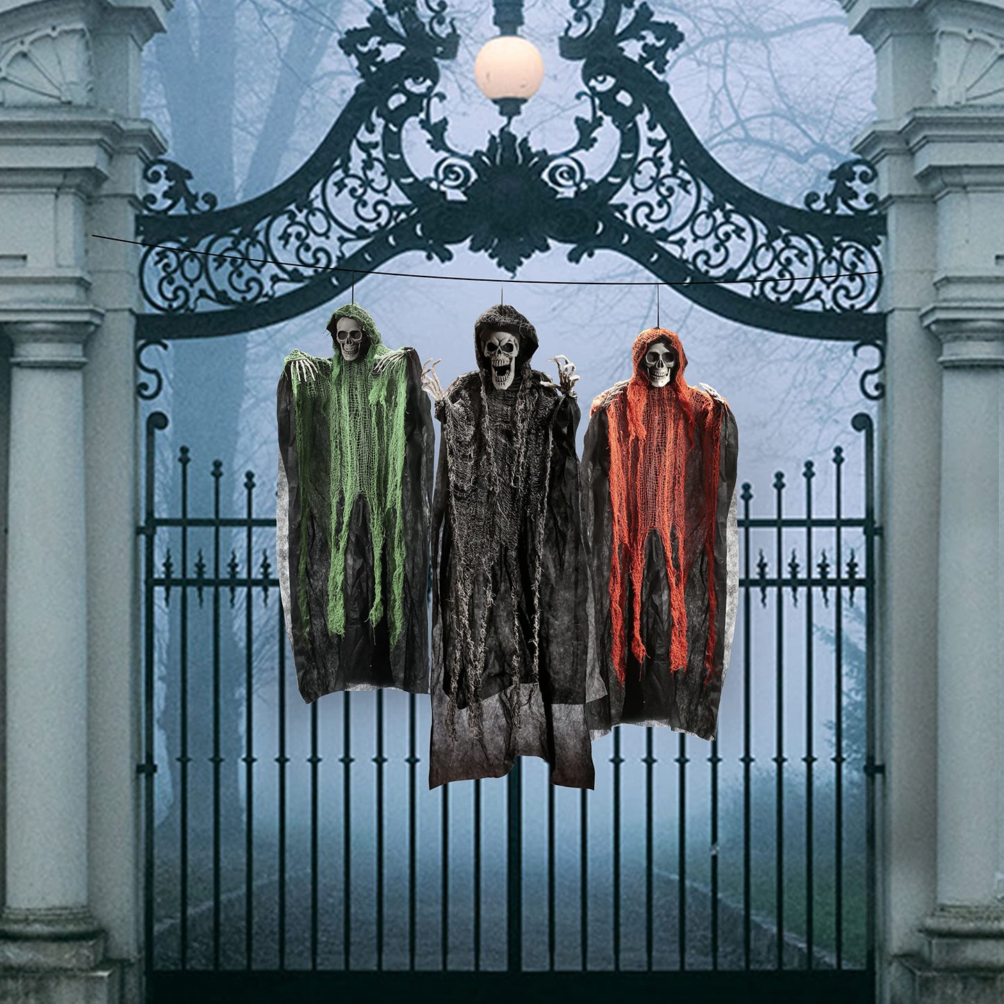 Joyfy 3 Pack Halloween Hanging Ghosts,Scary Skeleton Ghosts Grim Reapers Decorations for Halloween Indoor Outdoor Yard Home Decorations