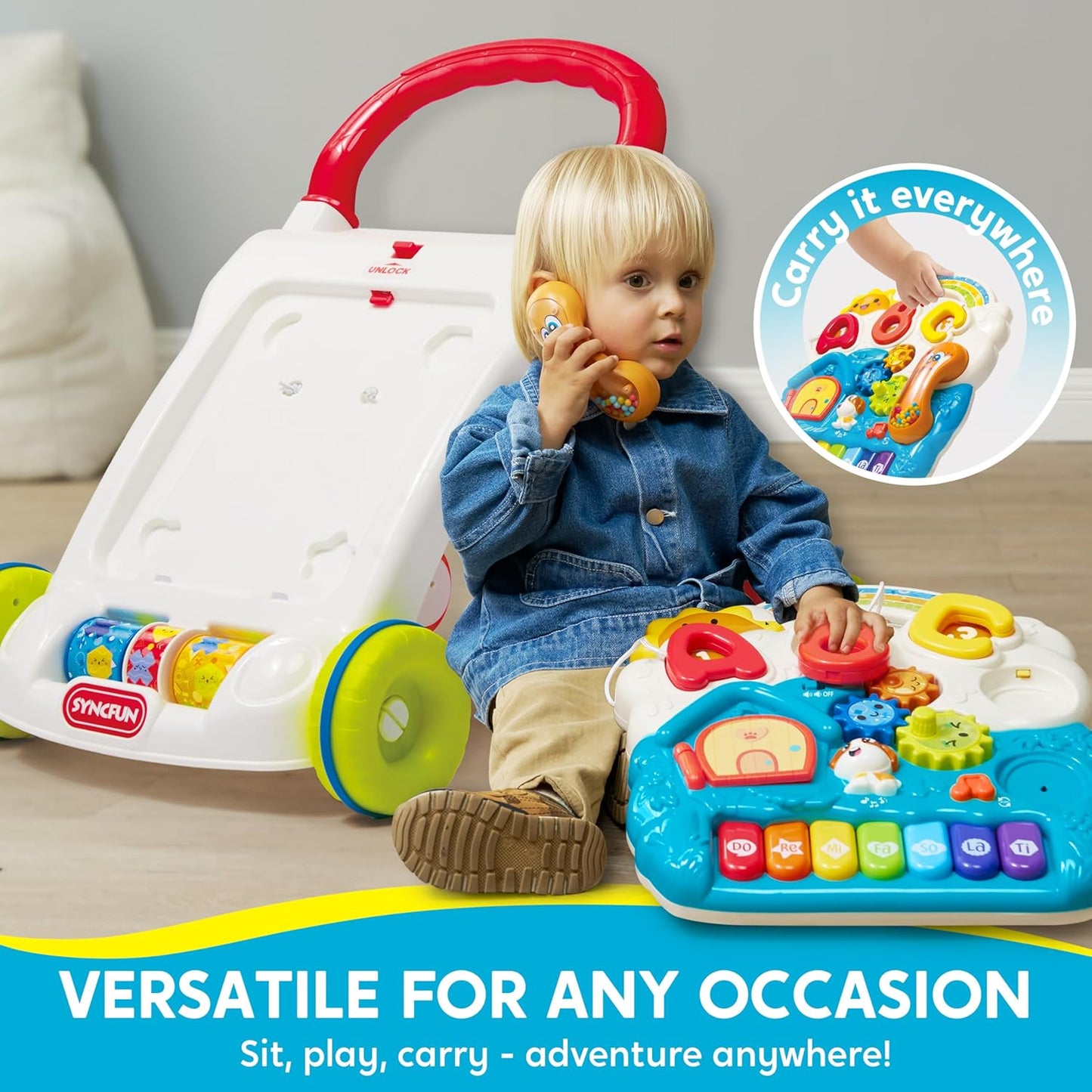 Joyfy 2 in 1 Baby Learning Walker, Baby Stand Learning Toys 6-12 Months, Educational Toys for 1 Year Old, Push Walker Gift with Wheels for Infant Boys Girls