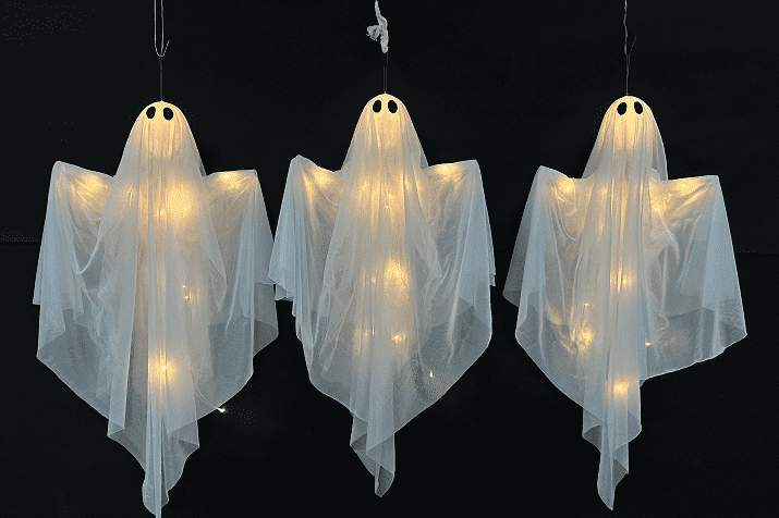 Joyfy 3Pcs 35¡± Light Up Halloween Decorations Outdoor, Tree Hanging Ghosts with Spooky Warm White LED Lights for Tree Front Yard Patio Lawn Garden Party D¨¦cor and Holiday Indoor Outside Decorations
