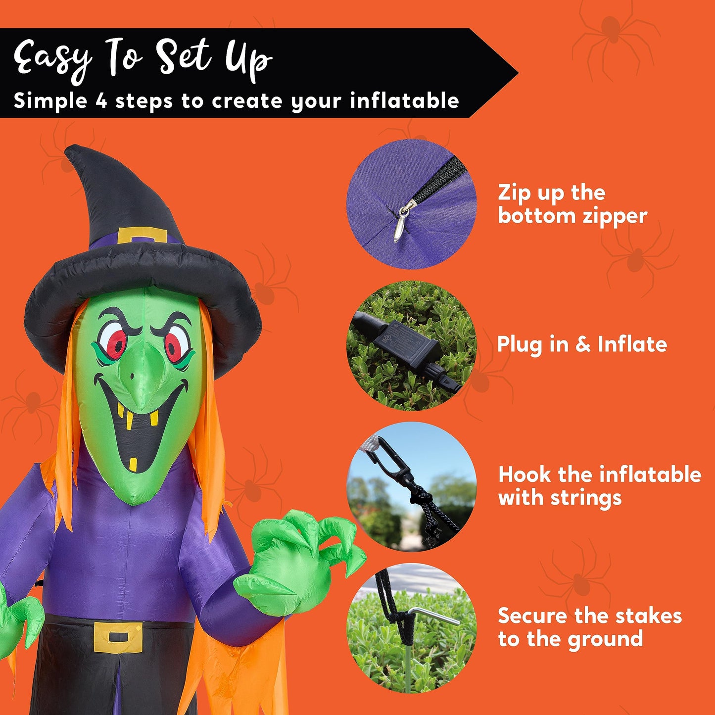 Syncfun 12 FT Halloween Inflatable Giant Witch Decoration with Built-in LEDs,Witch Halloween Decorations Outdoor Blow Up Yard Lawn Decoration