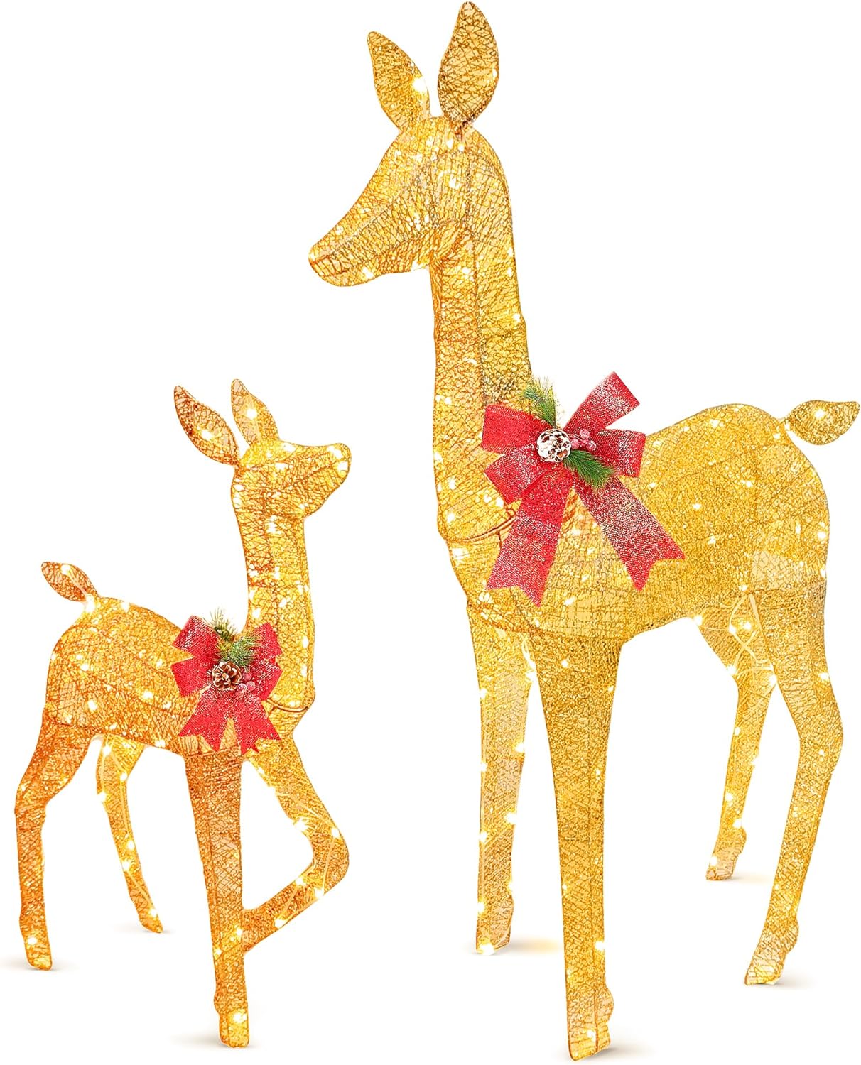 SYNCFUN 2 Pack Reindeer Christmas Outdoor Yard Light Decorations,210 LED Lights Reindeer for Christmas Outside Lawn Decor,Warm White Light