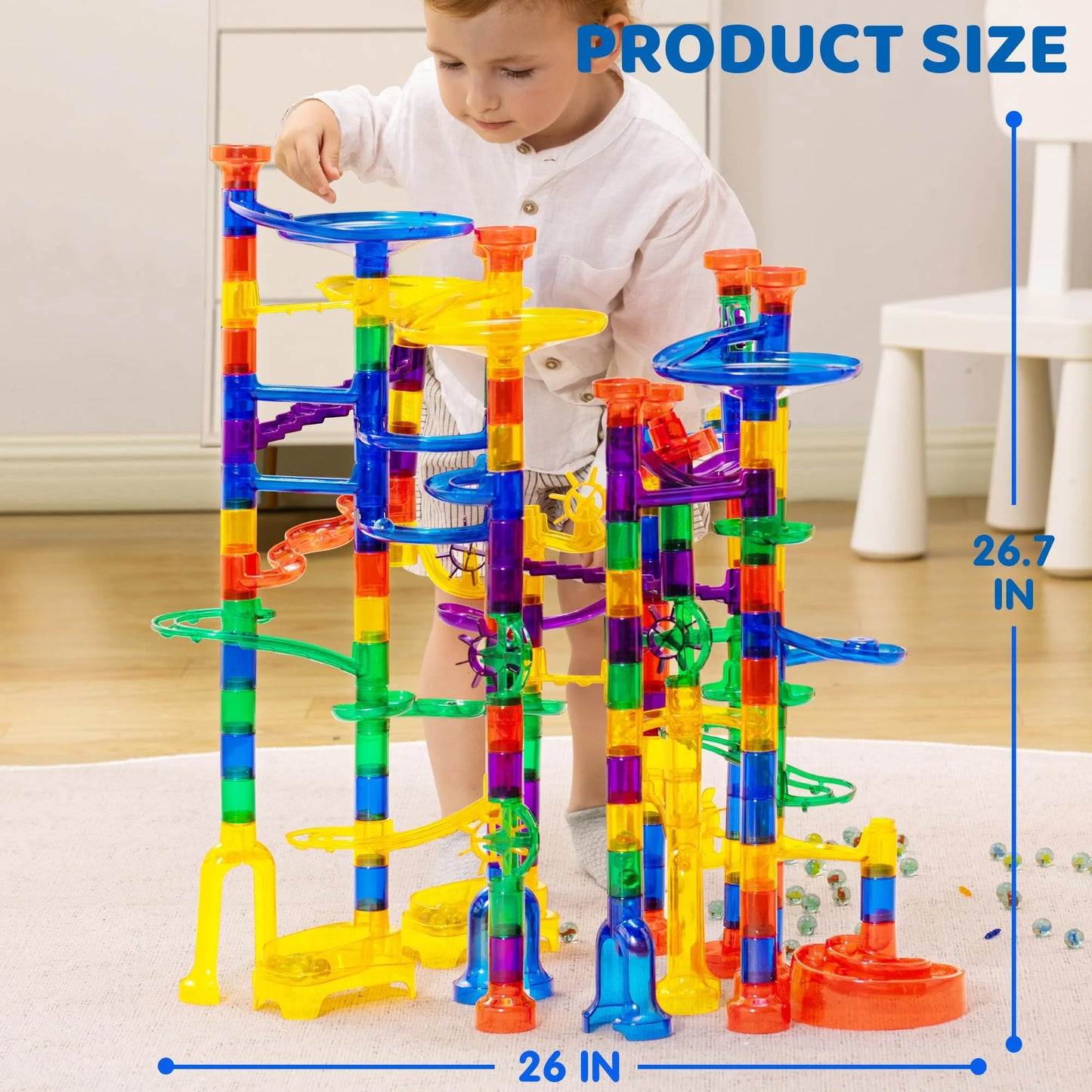 SYNCFUN 207 Pcs Glowing Marble Run, Construction Building Blocks Toys with 5 Glow in The Dark Glass Marbles, Birthday Easter Gift for Boys & Girls