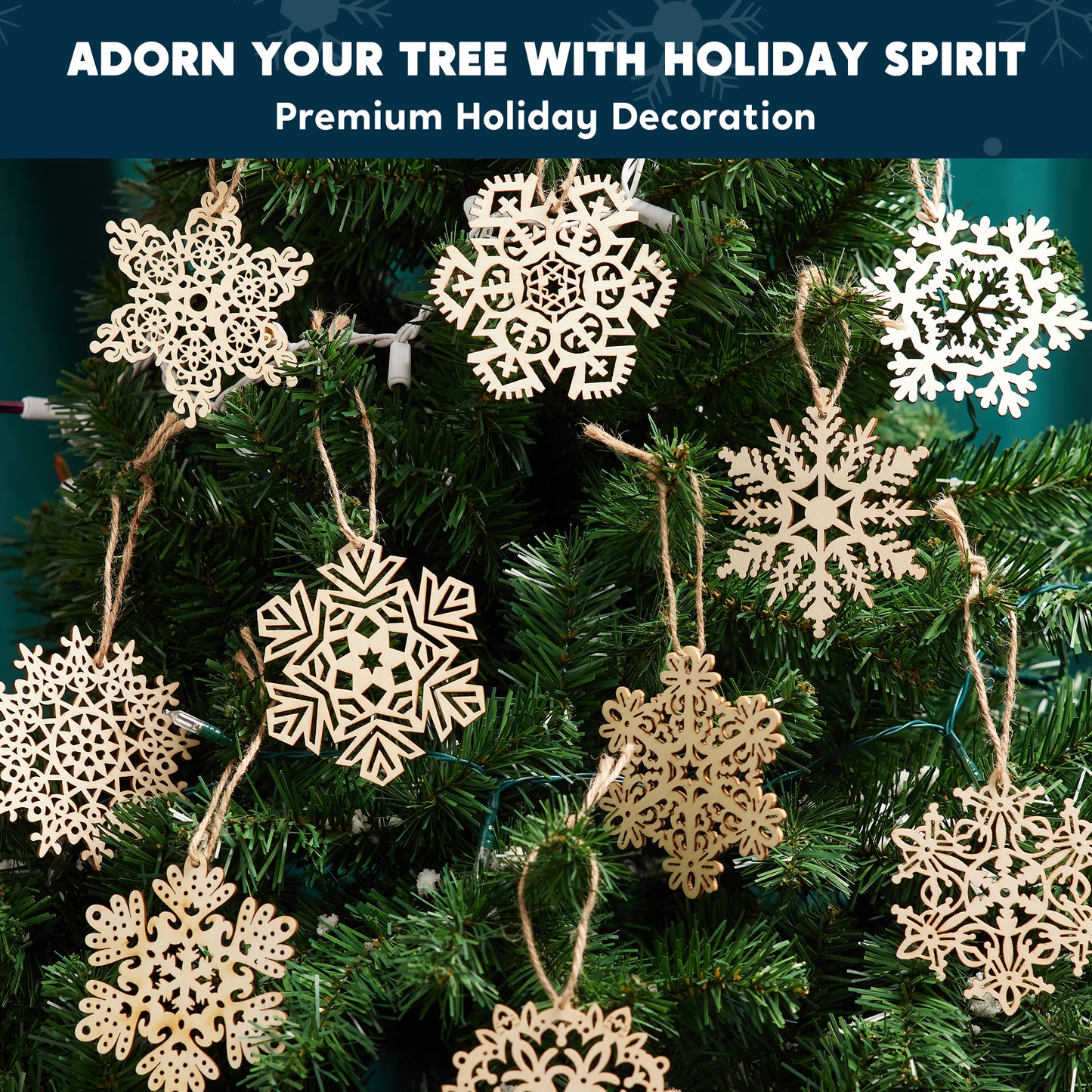 SYNCFUN 60 Pcs Wooden Snowflake Ornaments for Christmas Tree Decoration and Holiday Party Favors