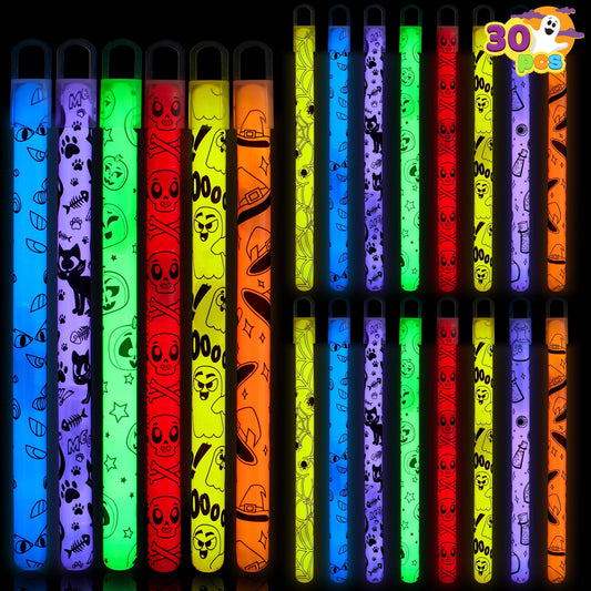 Joyfy 30 Pcs Halloween Glow Sticks Bulk Party Pack,6 Color Glow in The Dark Party Favor for Kid, Halloween Light Up Stick,Goodie Bag Stuff Filler