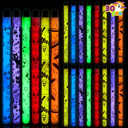 Joyfy 30 Pcs Halloween Glow Sticks Bulk Party Pack,6 Color Glow in The Dark Party Favor for Kid, Halloween Light Up Stick,Goodie Bag Stuff Filler