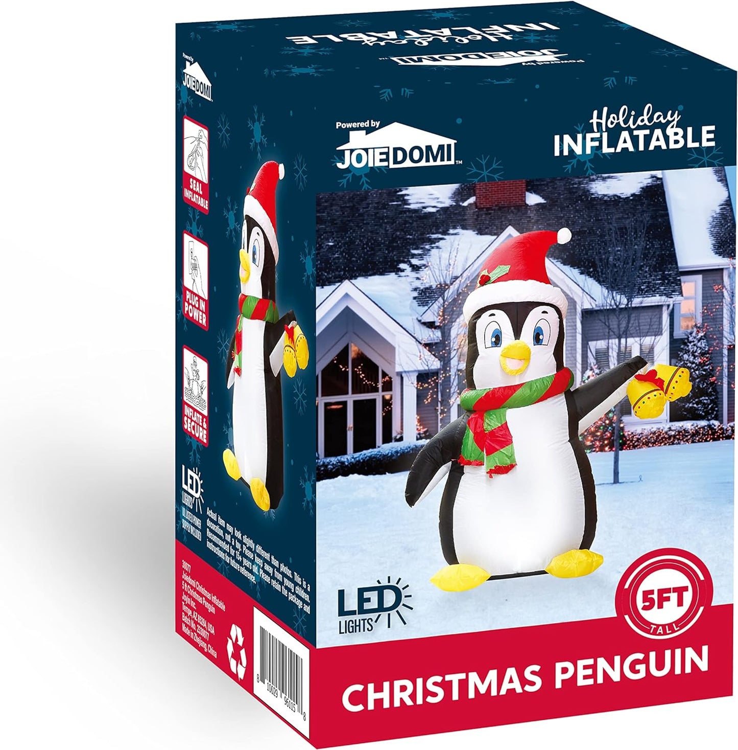 Joyfy 5 FT Christmas Inflatables Penguin Outdoor Decorations,Giant Christmas Blow Ups Yard with Built-in LEDs for Holiday Party Garden Lawn Decor
