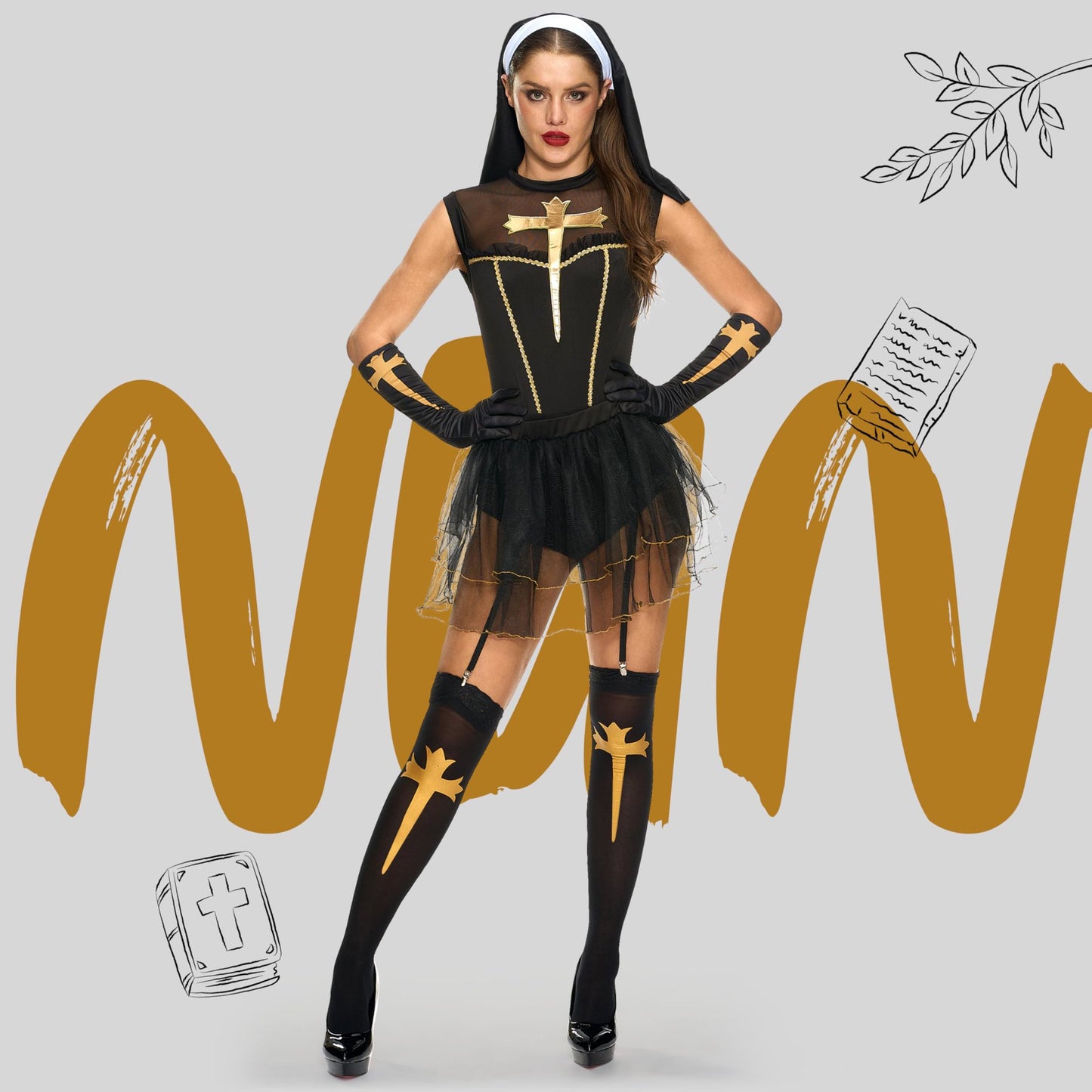 SYNCFUN Women Nun Costume for Halloween Costumes Woman